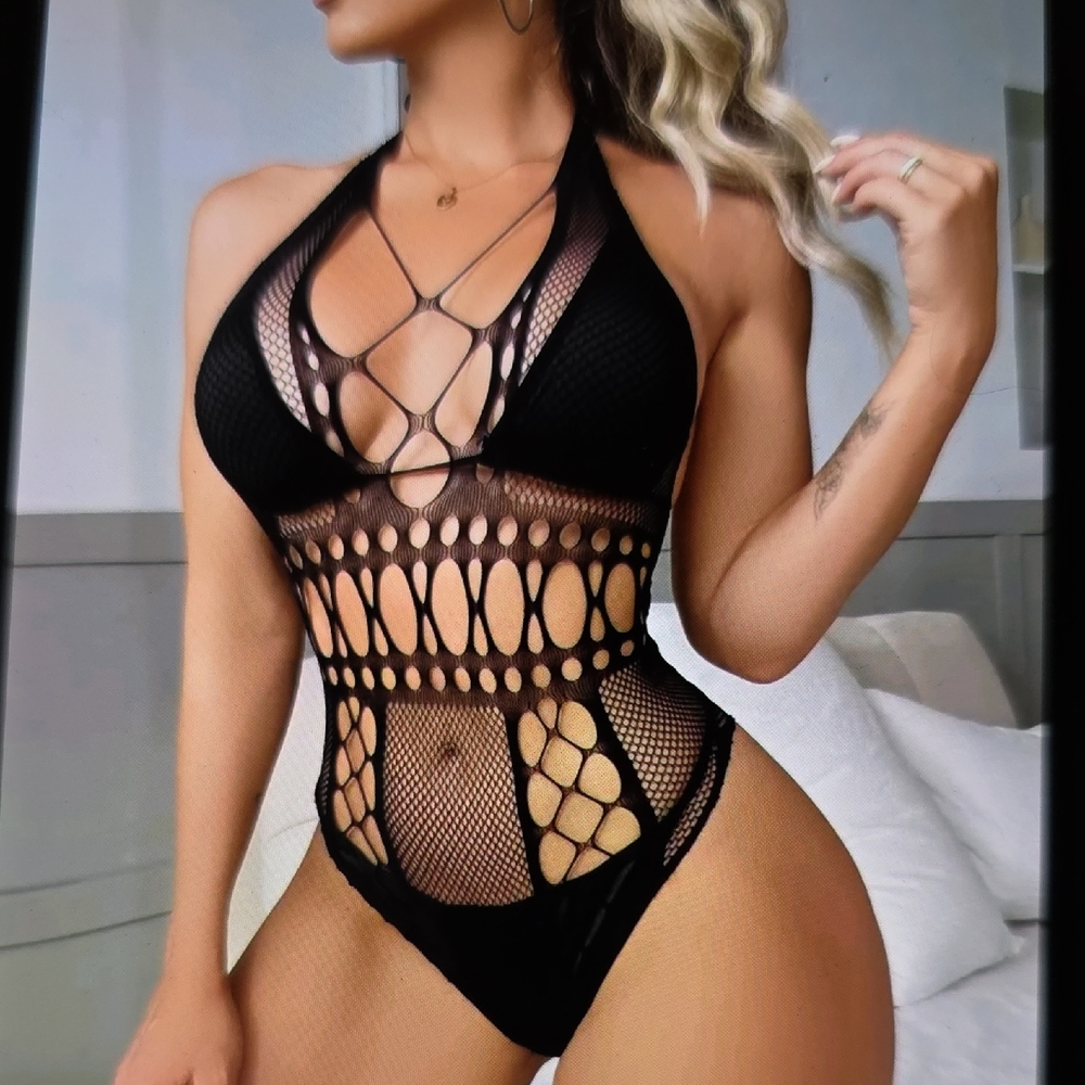 Womens SHEIN Black Mesh Bodysuit One Size